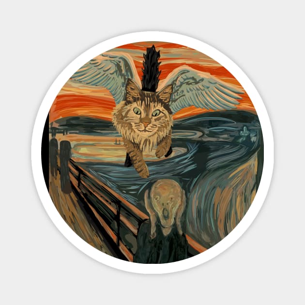 Funny Maine Coon Cat The Scream Mashup Magnet by Get Hopped Apparel